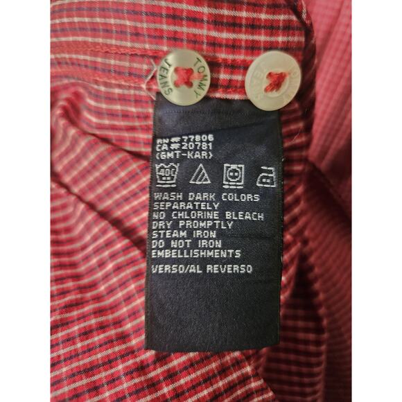 Tommy Hilfiger Jeans Men's Size XL Short Sleeve Button Front Shirt Red Check Y2K - Picture 6 of 7